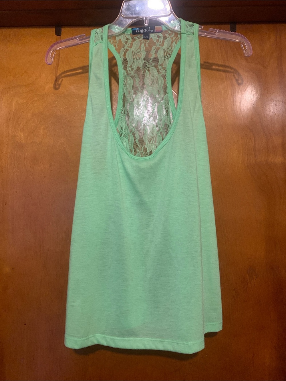 Lagaci Sport Size XL Lime Green Lace Racer Back Tank Top
